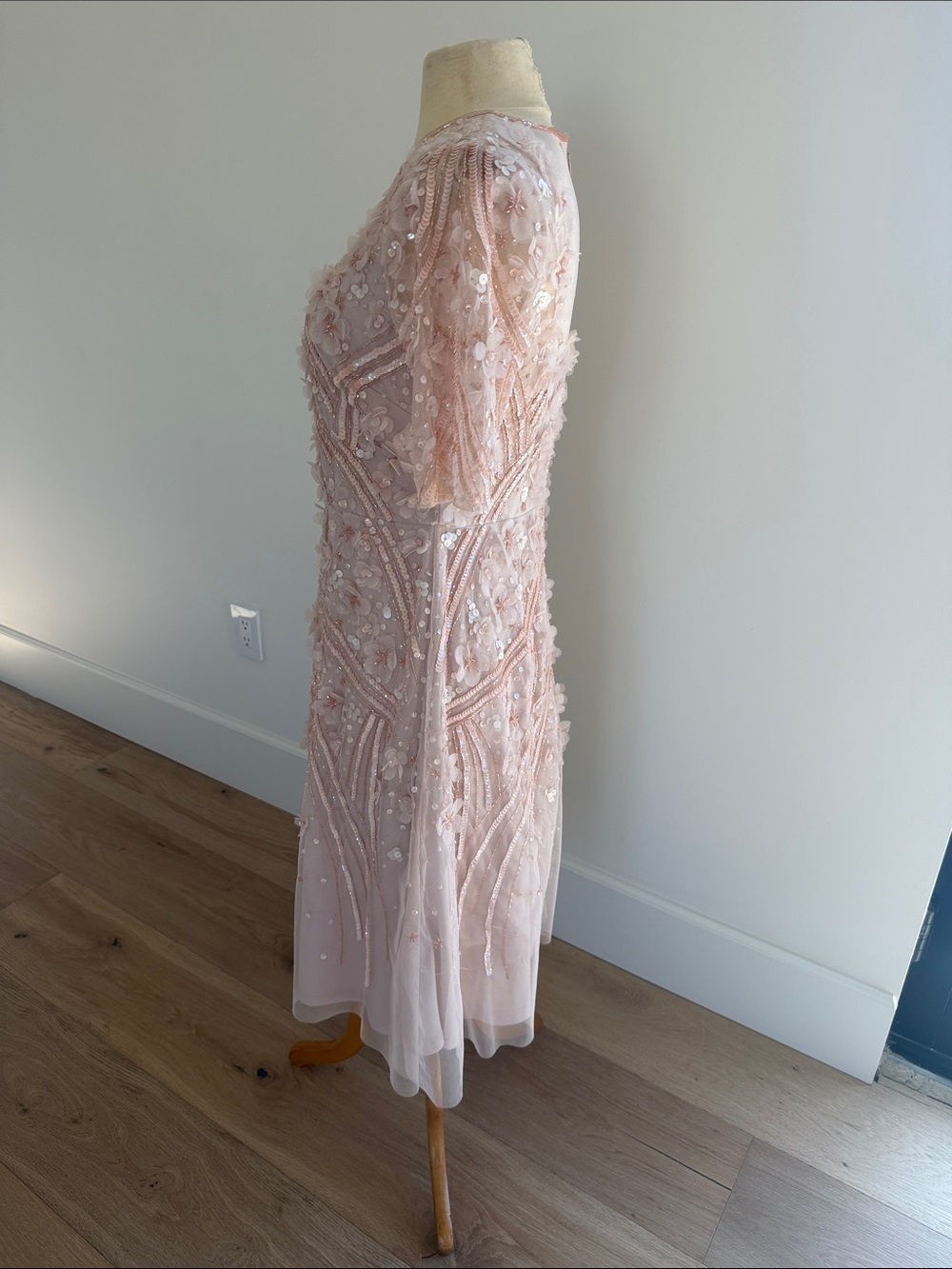 Adrianna Papell Blush Pink Beaded Floral Midi Dress - Picture 3 of 5